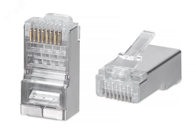 Коннектор RJ-45 под витую пару, категория 6/7, экранированный, универсальный (для одножильного и многожильного кабеля) для проводников с толщиной по изоляции до 1,05 мм - 8P8C-SH-C6 Cabeus 7245c