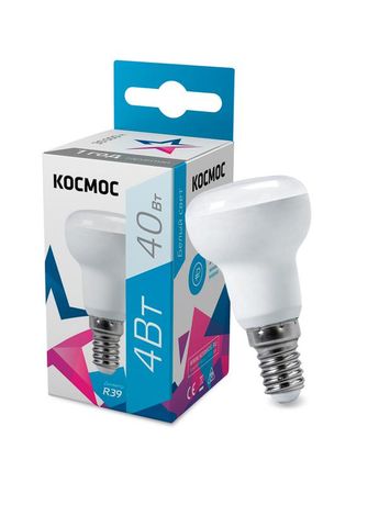 Светодиодная лампа LED 4Вт R39 220В Е14 4500К белый 300 лм, КОСМОС - Lksm_LED4wR39E1445