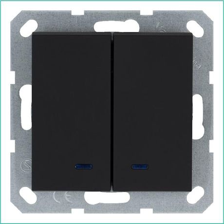 Выключатель двухклавишный со светодиодами 10A 250V~ с накладкой, цвет черный матовый (soft touch) - G3023NPB Jasmart