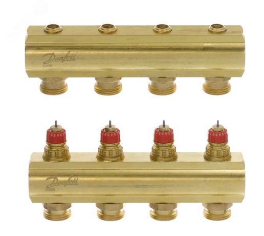 Коллекторная группа FHF-5 латунная 1' на 5 выхода со встроенными термостатическими вставками - 088U0525 Danfoss