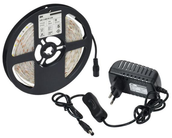 Комплект светодиодной подсветки "Сделай сам" DIY (лента LED 5м LSR-2835W60-4.8-IP65-12В + драйвер выключатель) IEK 2LSR1-2-060-65-1-05-S1
