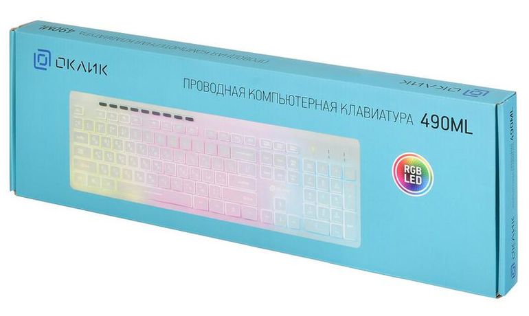 Клавиатура 490ML бел. USB slim Multimedia LED ОКЛИК 1067205