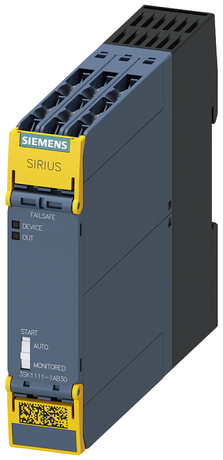 БАЗОВЫЙ МОДУЛЬ РЕЛЕ БЕЗОПАСНОСТИ SIRIUS STANDARD, РЕЛЕЙНЫЕ РАЗРЕШАЮЩИЕ ЦЕПИ: 3 НО КОНТАКТА + РЕЛЕЙНАЯ СИГНАЛЬНАЯ ЦЕПЬ: 1 НЗ КОНТАКТ, НОМ. ПИТАЮЩЕЕ НАПРЯЖЕНИЕ УПРАВЛЕНИЯ US = 24В AC/DC, ВИНТОВЫЕ КЛЕММЫ - 3SK1111-1AB30 Siemens