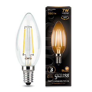Лампа светодиодная филаментная LED 7 Вт 550 лм 2700К AC185-265В E14 свеча теплая Black Filament Gauss - 103801107