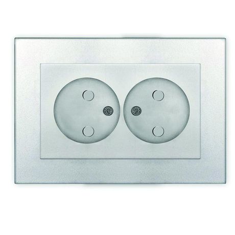 Розетка двухместная UNIVersal серия Афина б/з, с/у, з/ш, 16А, 220В, серебро (еврослот), механизм - A0048-S Союз