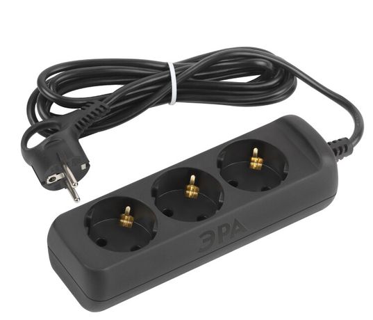 Удлинитель электрический UX-3e-5m-B с заземлением 3 розетки 5м ПВС 3x0,75мм2 10А черный | Б0057723 ЭРА