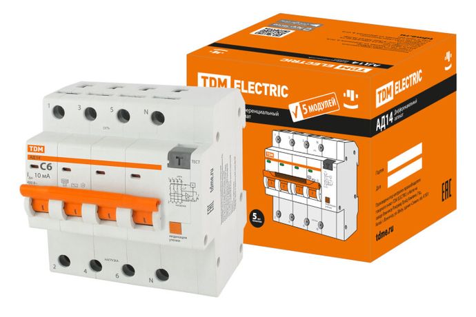 Выключатель автоматический дифференциального тока АД14 4Р 6А 10мА | SQ0204-0126 TDM