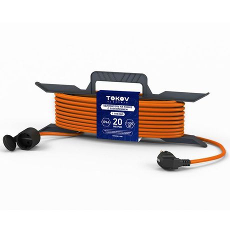 Удлинитель-шнур на рамке 1х20м с заземл. 6А IP44 3х0.75 защ. крышкой TOKOV ELECTRIC TKE-SR20-075-Z