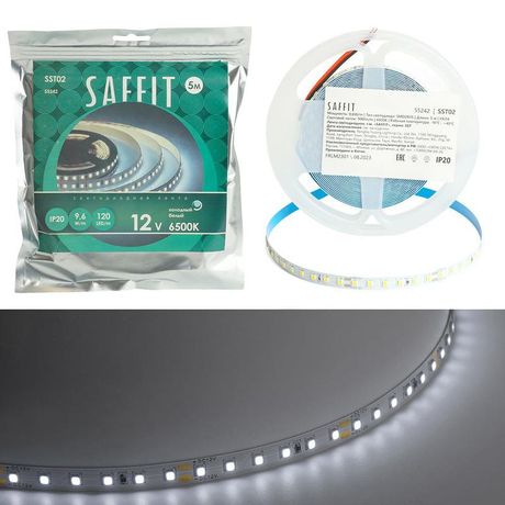 Лента светодиодная SST02 SAFFIT 120SMD(2835)/м 9.6Вт/м 12V 5000*8*1.22мм 6500К, IP20 | 55242 FERON