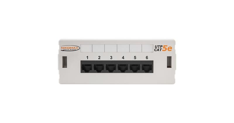 Панель коммутационная настенная 6 портов кат.5е (класс D) 100МГц RJ45/8P8C 110 T568A/B неэкран. светл./сер. NIKOMAX NMC-WP06UD2-GY ЭКО16974