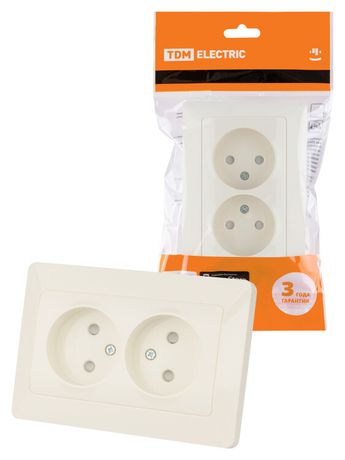 Розетка двойная 2П с защ. шт. 10А 250В сл. кость "Ильмень" | SQ1823-0115 TDM