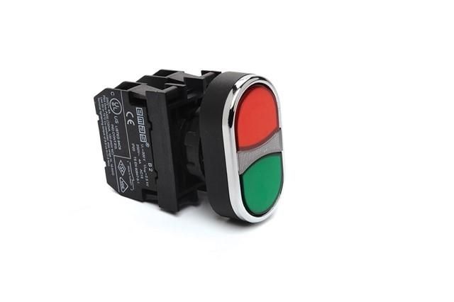 Кнопка сдвоенная 1НО+1НЗ, красный + зелёный цвет ,серия B,250В AC, 4А, IP50 - B102K20KY EMAS