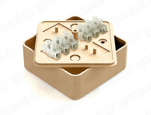 Коробка распределительная для о/п 75х75х28мм с клеммной колодкой ЗВИ-5 (1,5-4мм2) 6 клемм, IP40, цвет -СОСНА (80шт) | GE41216-11 GREENEL