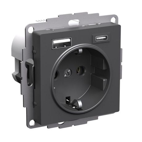 Розетка AtlasDesign 16А с 2-мя заряд. устройствами USB тип A+C 5В/2.4А/3.0А 2х5В/1.5А механизм базальт SE ATN001432 APC