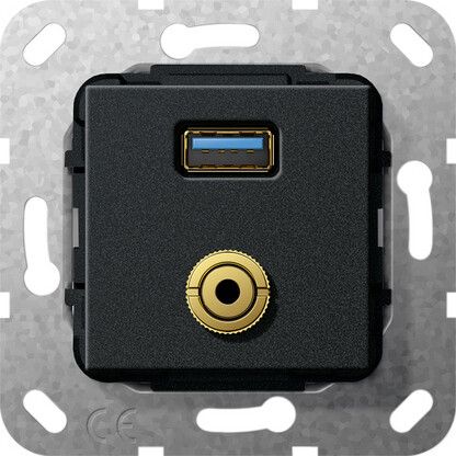 Мех-м с накладкой USB с/у пластик черный IP20 Gira System 55 | 568710