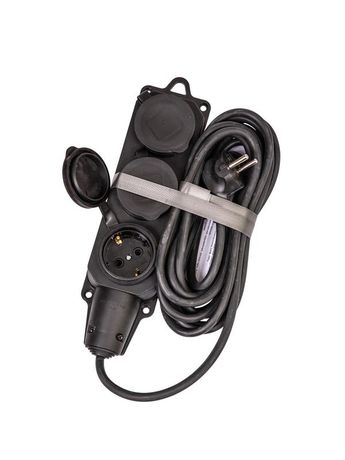 Удлинитель колодка 5м 3 гнезда КГ 3*2.5 мм 16A 250В 4000Вт каучук IP44 черный Россия УХз16 - YKsm5m-3g(16A)KG-B Космос