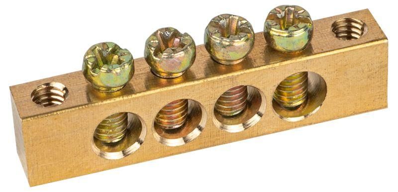 Шина NO-122-01 PEN земля-ноль 6х9мм 4/2 латунная с креплениями по краям | Б0047215 ЭРА