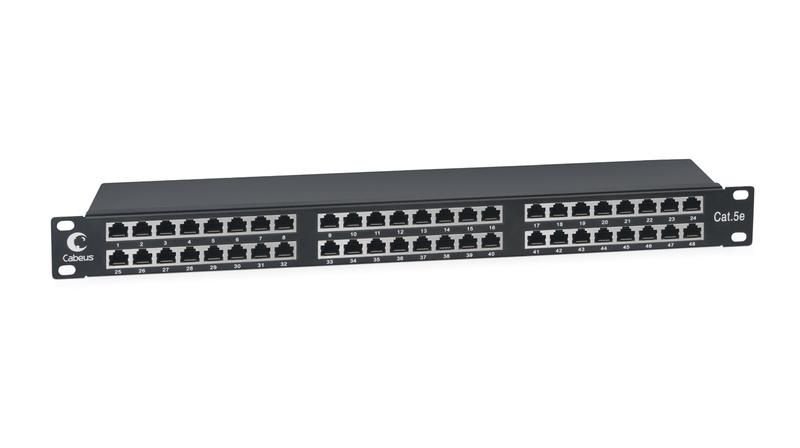 Высота (1U) 48 портов RJ-45 категория 5e полностью экранированная Dual IDC Cabeus PLHD-48-Cat.5e-SH-Dual IDC-1U Патч-панель высокой плотности 19" 8890c