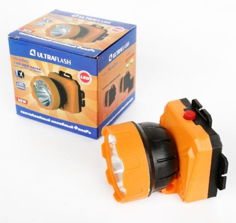Фонарь налобный LED 5372 (5SMD + 1Вт 2 режима; желт./черн.) Ultraflash 12416