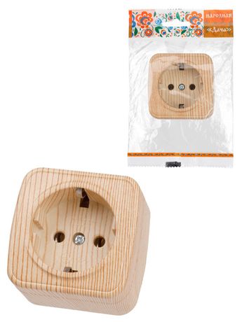 Розетка 2П+З открытой установки IP20 16А, сосна "Дача" Народная | SQ1824-0038 TDM