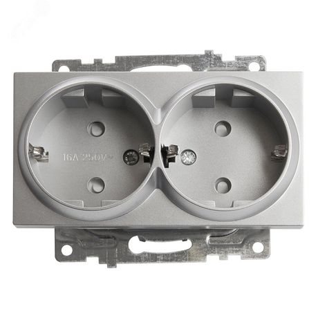 Розетка 2-местная с защитной шторкой с/з, 250В, 16А, серия Катрин, GLS16-7114-03, серебро | 39584 STEKKER FERON