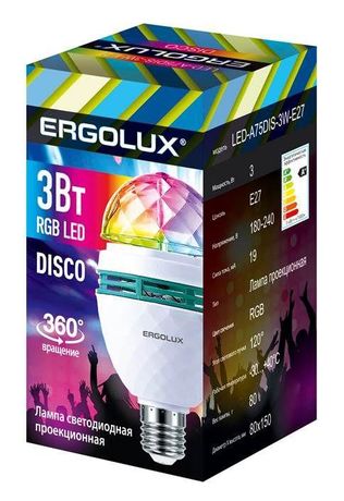 Лампа светодиодная LED-A75DIS-3W-E27 DISCO 3Вт Е27 RGB 220-240В Ergolux 14541