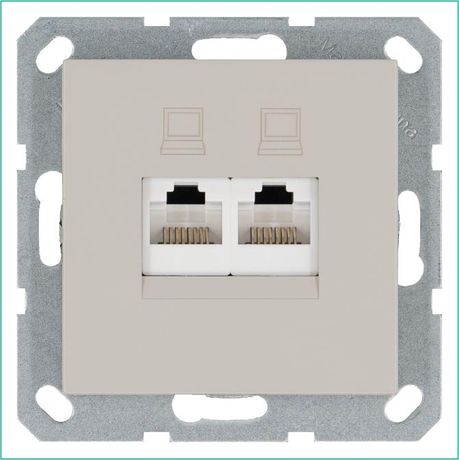 Розетка компьютерная 2-м RJ45 IP20 кат. 6 механизм тауп Jasmart G6108T