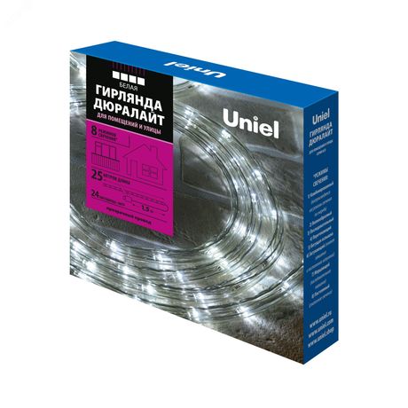 Гирлянда светодиодная ULD-D50 25M/С08 IP44 WHITE Дюралайт 25м с контроллером бел. свет провод Uniel UL-00008576
