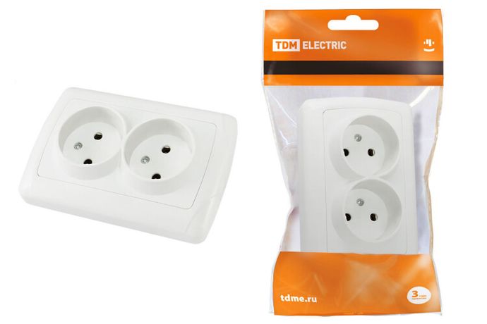 Розетка двойная 2П 10А 250В белая "Онега" | SQ1805-0017 TDM