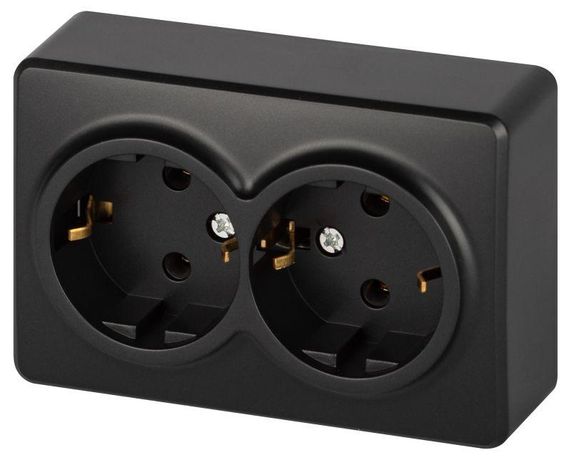 Розетка однофазная наружная (открытой установки) с заземлением со шторками антрацит 16А 250В IP 20 винтовые клеммы 11-2205-05 Эра Эксперт - Б0063047