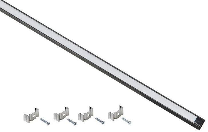 Профиль алюминиевый для светодиодной ленты 1607 накладной прямоугольный 2м с комплектом аксессуаров (опал) черный - LSADD1607-SET1-2-N1-1-K02 IEK