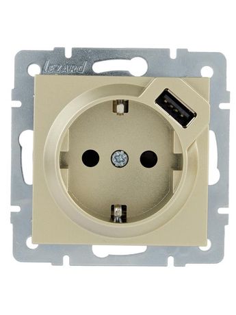 Розетка 1-м СП Vesna с заземл. заряд. устройством USB механизм титан LEZARD 742-3788-181