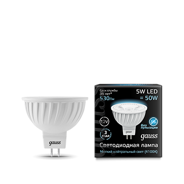 Лампа светодиодная LED 5 Вт 530 лм 6500К DC12В GU5.3 софит MR16 холодная Низковольтная Black Gauss - 201505305