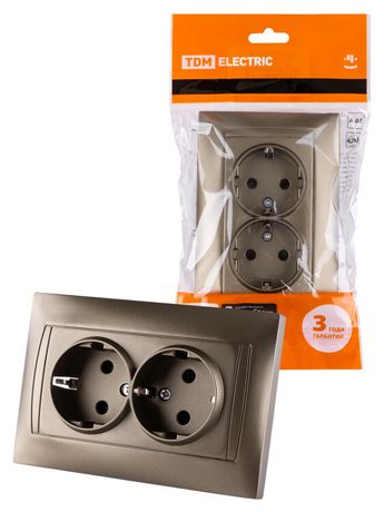 Розетка двойная 2П+З 16А 250В с защ. шт. бронза "Лама" | SQ1815-0713 TDM