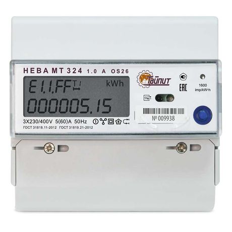 Счетчик НЕВА МТ 324 1.0 A OS 26 3ф 5-60А многотариф. на DIN-рейку ЖКИ 230В Омск. вр. ТАЙПИТ 6119724
