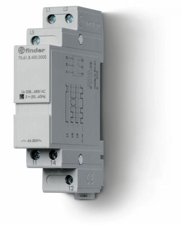 Контрольное реле для 3-фазных сетей; обрыв/чередование фаз, фиксированные регулировки;выход 1CO 6А; модульное,ширина 17.5мм | 706184000000PAS Finder