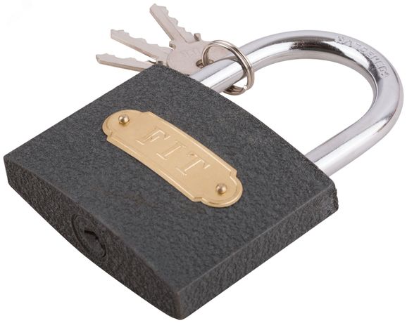 Замок навесной железный 75х58мм стальная дужка 9мм FIT 67175 РОС