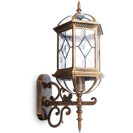 Светильник садово-парковый PL130 шестигранный на стену вверх 60W E27 230V, черное золото | 11334 Feron