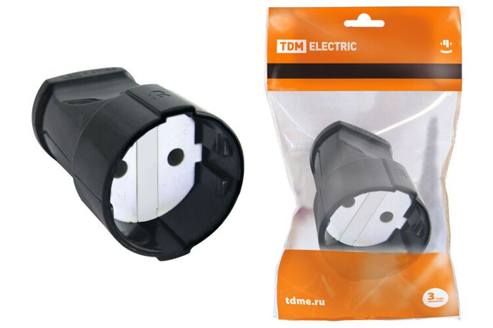 Кабельная розетка 2П б/з 10А 250B черная | SQ1806-0130 TDM