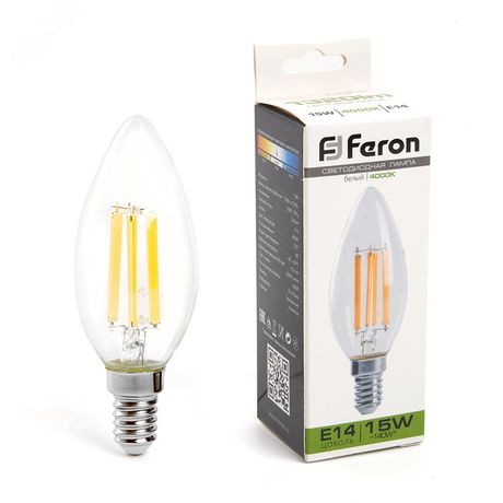 Лампа светодиодная LED 15вт Е14 белый свеча FILAMENT - LB-717 38258 FERON