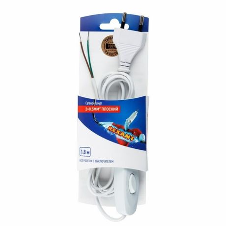Шнур сетевой 1.8м с выключателем без розетки бел. блист. Rexant 06-3251 MEET