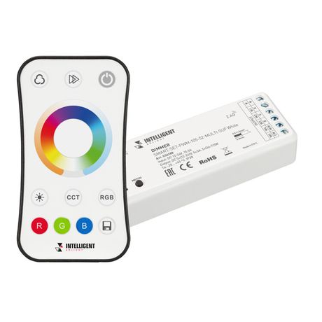 Пластик 5 лет) | 036188 Arlight INTELLIGENT Диммер SMART-SET-PWM-105-52-MULTI-SUF White (12-24V 5x3A ПДУ RING 10кн 2.4G) (IARL IP20