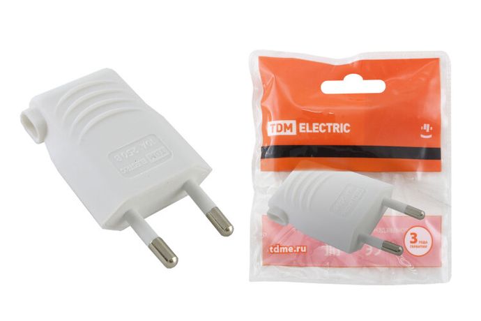 Вилка без заземления белая 10А 250В (евровилка CEE 7/16) угловой вывод проводника - SQ1806-0090 TDM