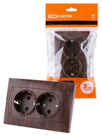 Розетка двойная 2П+З 16А 250В венге "Лама" | SQ1815-0425 TDM