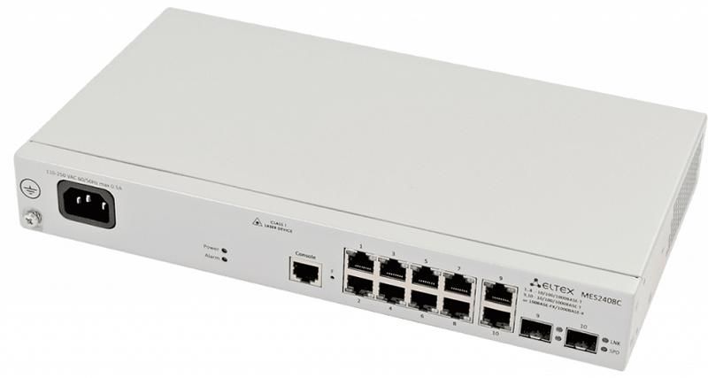 Коммутатор Ethernet 8 портов 10/100/1000BASE-T 2 порта 10/100/1000BASE-T/100BASE-FX/1000BASE-X Combo L2 220В AС ELTEX MES2408С MES2408C