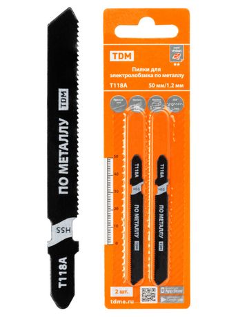 Пилки для электролобзика по металлу HSS 50х1,2 мм прямой рез T118A 2 шт "Рубин" TDM | SQ1089-0209