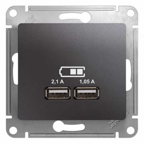 Розетка USB 2-м СП Glossa тип A+A 5В/2100мА 2х5В/1050мА механизм графит SE GSL001333 APC