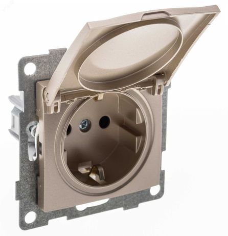 Механизм розетки 1-местн. с/з с з/ш и крышкой СП Bravo 16А IP20 250В шампань GUSI С10Р91-027
