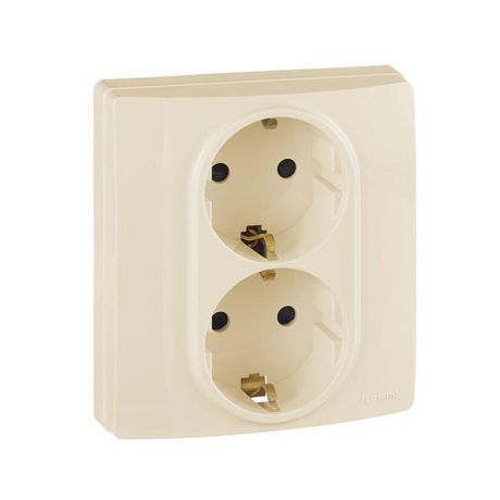 Розетка двойная с заземлением - Legrand Inspiria со шторками в сборе 16А 250В безвинтовые зажимы слоновая кость | 673756