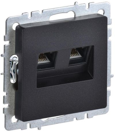 Розетка компьютерная двойная СП RJ45 кат.6 BRITE РК11-2-БрЧ черн. IEK BR-K20-2-K02